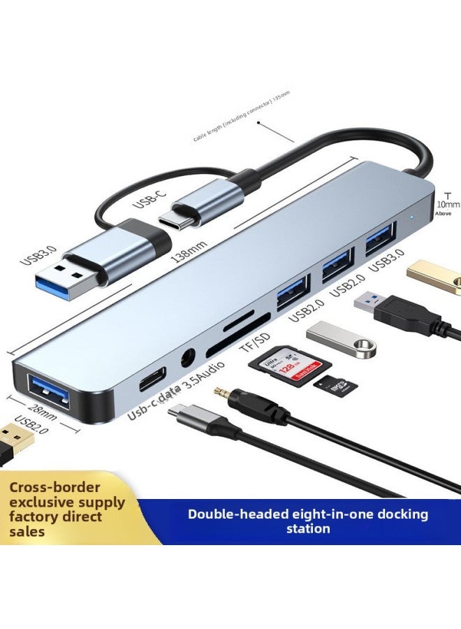 Type-c Docking Station 8-in -1 Multifunctional USB3.0 Docking Station 100 Megabit Network Port USB Splitter With Card Reader-Color:[type-c Head] Six-in-one  - Image 2