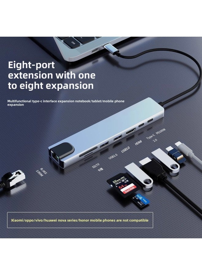 Type-c Docking Station 8-in -1 Multifunctional USB3.0 Docking Station 100 Megabit Network Port USB Splitter With Card Reader-Color:[type-c Head] Six-in-one  - Image 4