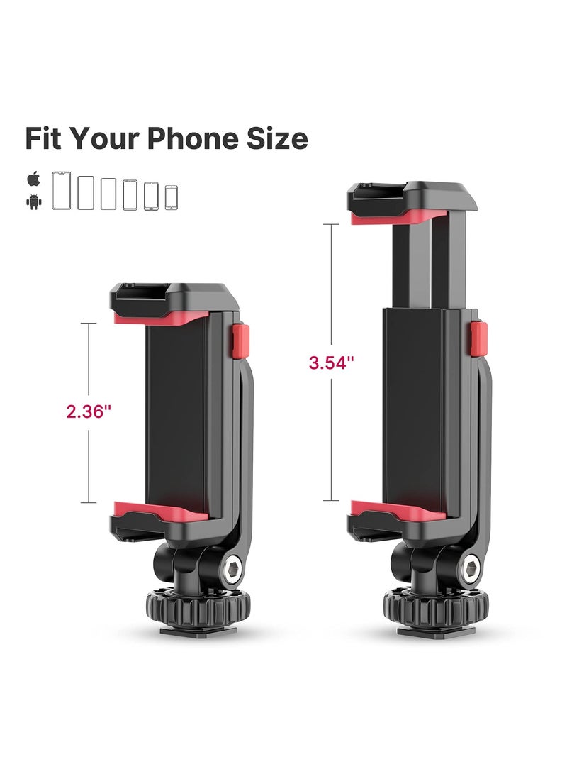 Phone Tripod Mount, Adjustable Clamp with 2 Cold Shoe Mounts, 360° Rotation, Compatible with Samsung Galaxy, iPhone, Sony, Canon, and Gimbals - Image 4