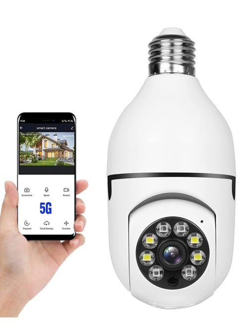 360 Degree Security Cameras Wireless Outdoor, 2.4GHz & 5G WiFi Light Bulb Camera, 1080p Wireless Cameras for Home Security, Indoor Security Camera System, Motion Detection, Two-Way Audio