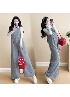 Maternity Clothes New Arrival High-End Chic Korean Style Casual Elegant Loose-Fit Commuting Striped Bib Pants Base Layer Top Set Single striped overalls