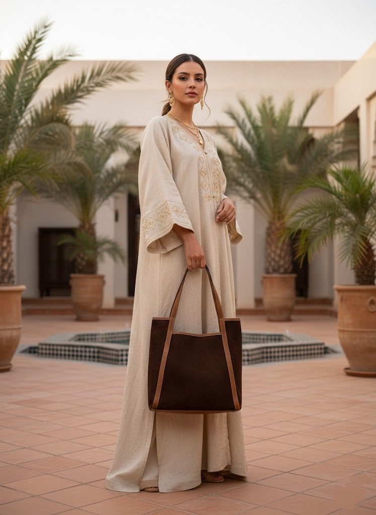 'Ethraa' Luxe Suede & Genuine Leather Shoulder Tote Bag - Image 3