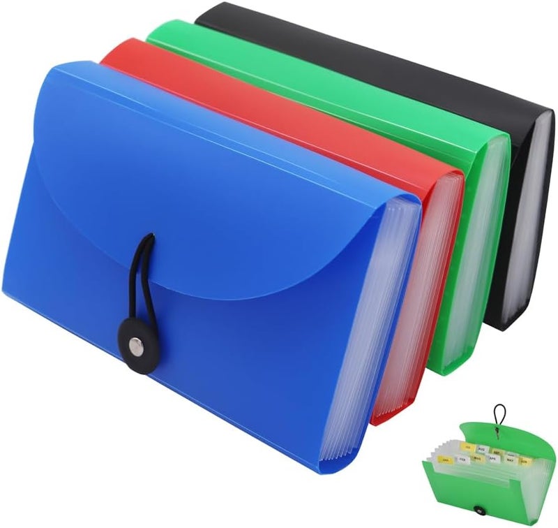 SEEKIND Expanding File Folders 4 Pack, 7.1" 4.2" Receipt Organizer Folder Accordion Folder Document with 13 Pocket for Office,Cards,Tickets-Water Resistant - Image 1