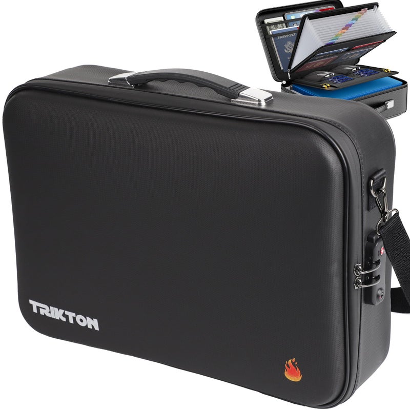 TRIKTON XXL Legal-Size Fire & Water-Resistant Document Box with TSA Lock - Hard-Shell Case (17Ã—13Ã—6 in) Hard Case File Organizer for Important Documents, Laptop, Passport, Wills & Certificates (Black) - Image 1