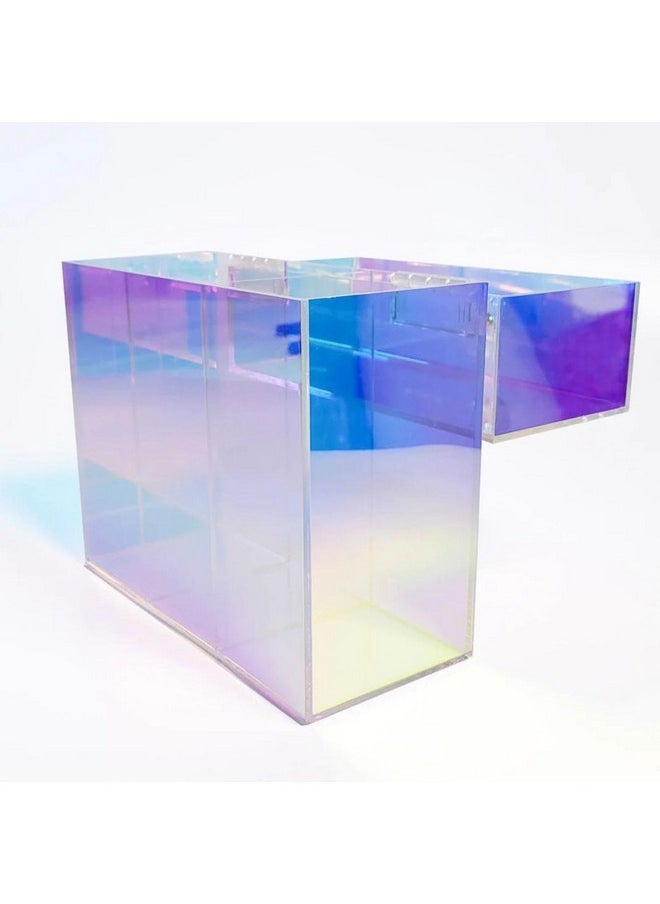 IMPRESSIONS VANITY · COMPANY - Impressions Vanity Prisma Clear Acrylic Makeup Brush Holder, 3 Slots Makeup Organizer With Flip Top Opening, Iridescent Plastic Vanity Organizers Storage Case For Cosmetic, Skincare Accessories - Image 1