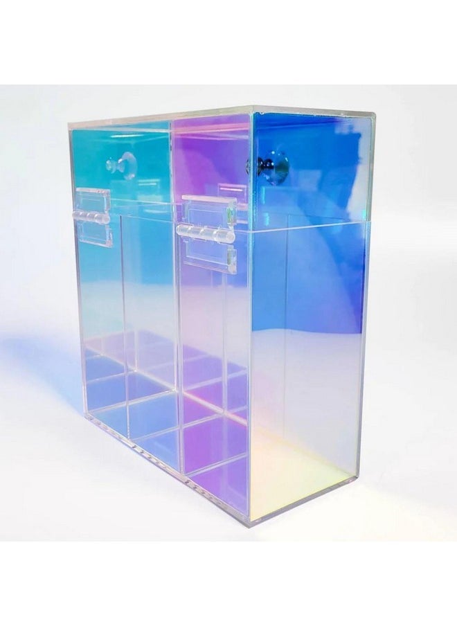 IMPRESSIONS VANITY · COMPANY - Impressions Vanity Prisma Clear Acrylic Makeup Brush Holder, 3 Slots Makeup Organizer With Flip Top Opening, Iridescent Plastic Vanity Organizers Storage Case For Cosmetic, Skincare Accessories - Image 1