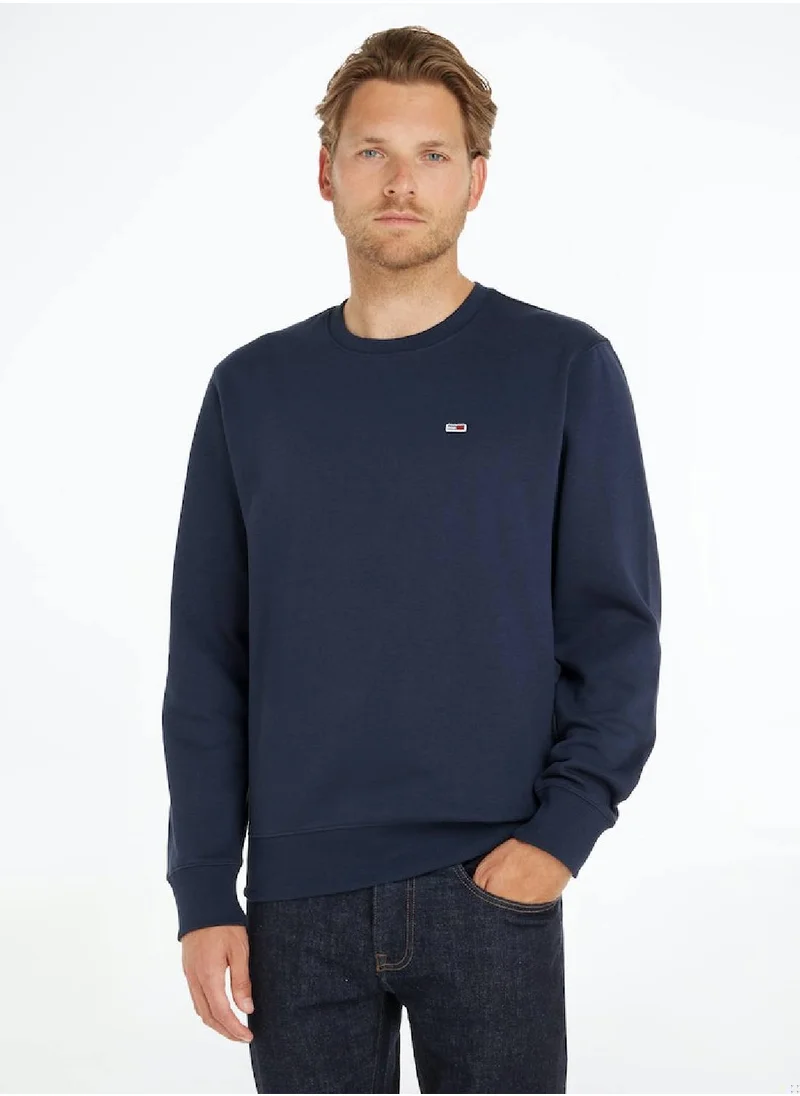 TOMMY JEANS Men's Flag Patch Fleece Sweatshirt, Navy