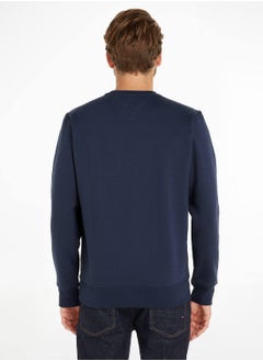 TOMMY JEANS Men's Flag Patch Fleece Sweatshirt, Navy  - Image 3