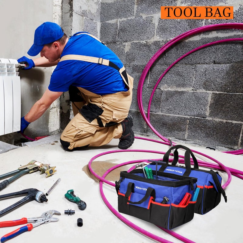 WORLD STAR Multipurpose Tools Storage Bag Water Resistant For Electrician Plumber Technician Household & Maintenance Personel | Portable Tool Bag Large-Capacity Material Non-Deformable (Blue) - Image 3