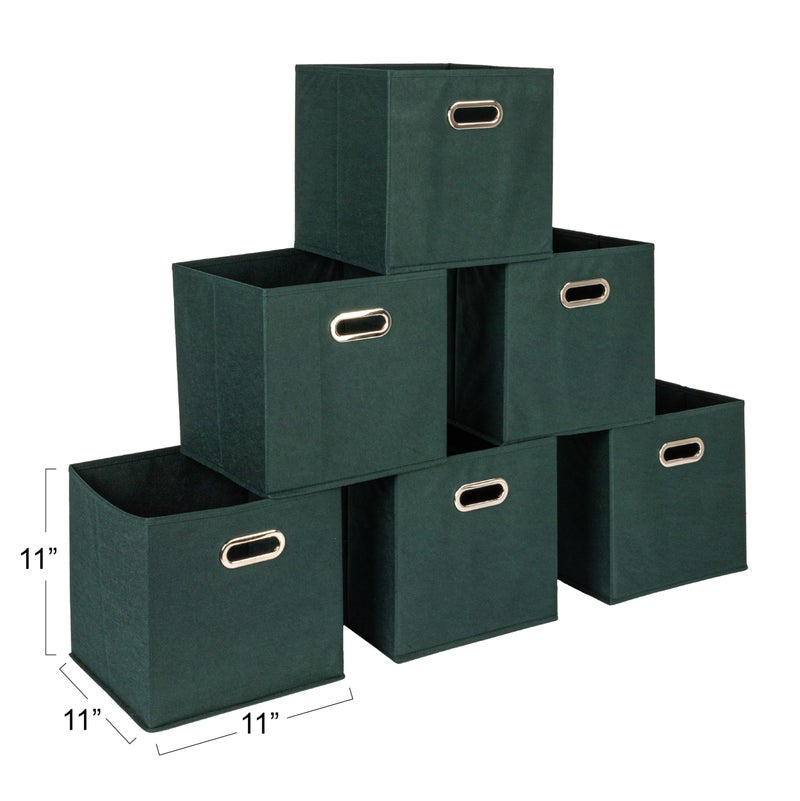 Household Essentials Foldable Fabric Storage Cubes 6-Pack â€“ 11x11x11 Stackable Non-Woven Bins with Chipboard Sides & Grommet Handles â€“ Closet, Shelf, Nursery, or Office Organizer â€“ Dark Green - Image 2
