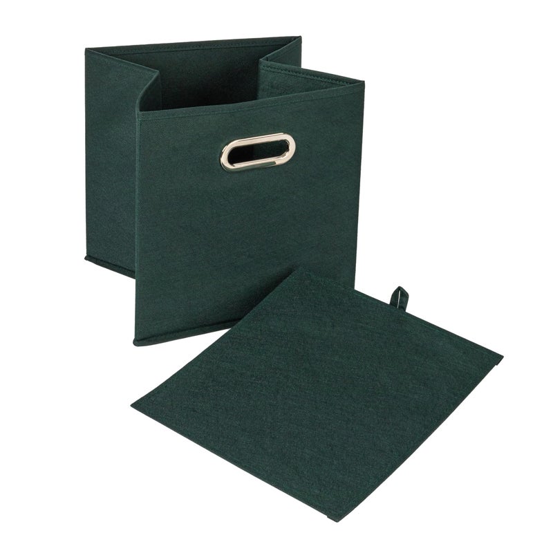 Household Essentials Foldable Fabric Storage Cubes 6-Pack â€“ 11x11x11 Stackable Non-Woven Bins with Chipboard Sides & Grommet Handles â€“ Closet, Shelf, Nursery, or Office Organizer â€“ Dark Green - Image 4