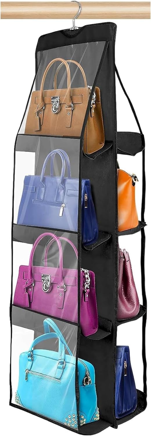 GREECHO Handbag Hanging Organizer 8 Pocket Hanging Purse Organizer Handbag Storage Hanger hanging purse organizer for closet 1pcs - Image 1