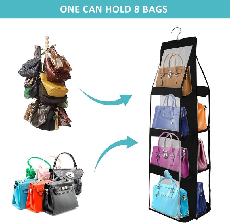 GREECHO Handbag Hanging Organizer 8 Pocket Hanging Purse Organizer Handbag Storage Hanger hanging purse organizer for closet 1pcs - Image 3