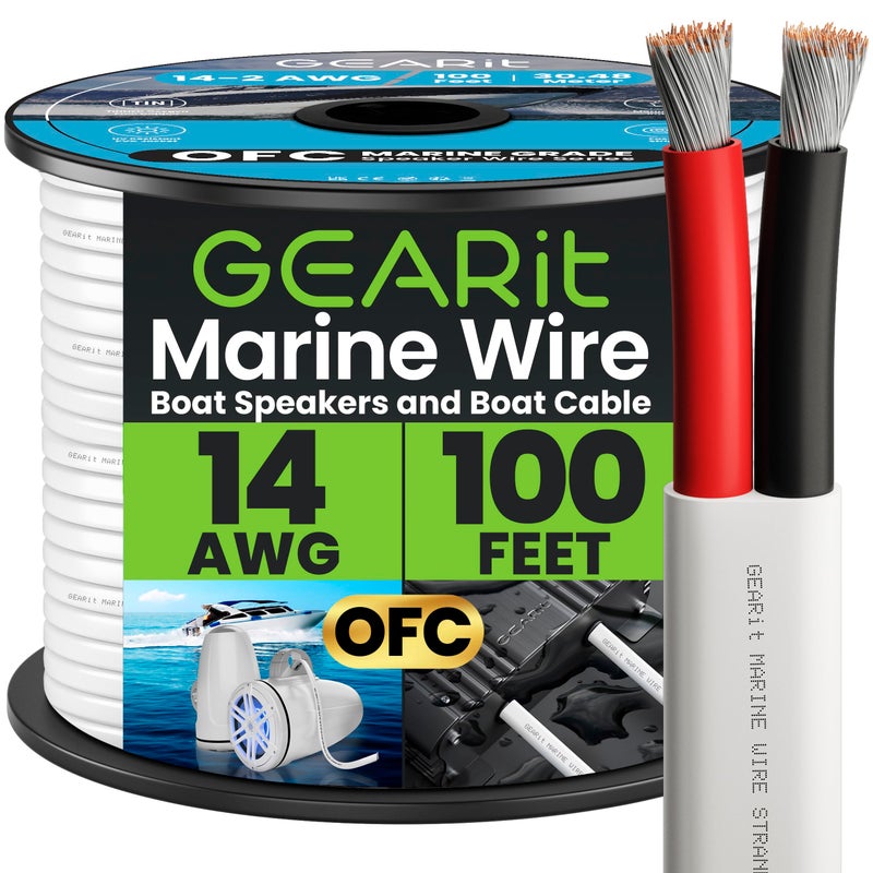GEARit Marine Wire 14 Gauge 14/2 AWG (100 Feet), Duplex Marine Grade Tinned Copper, Red & Black 2-Conductor Electrical Cable, Oxygen-Free, Insulated for Boat, RV, Camper, Trailer, Automotive - Image 1
