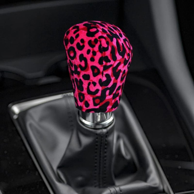 cheekyglo 2pcs Hndrke Cover + Shift Kno Cover, Leoprd Print Design Hndrke Cover Non-Slip and Swet-sorent Shift Kno Cover for SUV Off-Rod Vehicle Commercil Vehicle Rose Red-Rose Red - Image 3