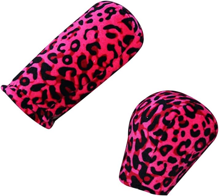 cheekyglo 2pcs Hndrke Cover + Shift Kno Cover, Leoprd Print Design Hndrke Cover Non-Slip and Swet-sorent Shift Kno Cover for SUV Off-Rod Vehicle Commercil Vehicle Rose Red-Rose Red - Image 1
