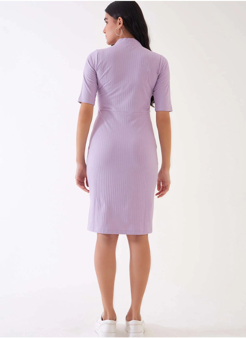Salt Attire Women's Tailored Sheath Dress - Above-the-Knee Length in Soft Lilac, V Neckline, Half-Placket, and Half-Length Sleeves for Effortless Style  - Image 5