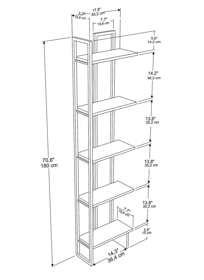 Decorotika Alice 180 tall Metal Frame Manufactured Wood Corner Bookcase | Bookshelf, Storage Rack  - Image 5