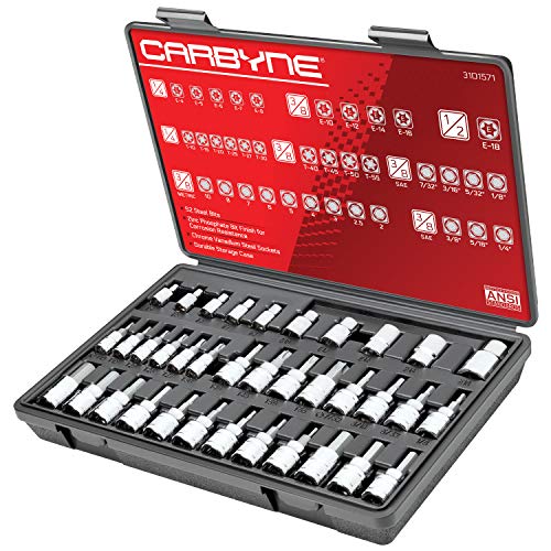 CARBYNE 36-Piece Hex (Allen), Torx Bit Socket & E-Torx Set | Includes Metric 2mm – 10mm, SAE 1/8 in. – 3/8 in., T10 – T55, E4 – E18, S2 Steel Bits, Cr-V Sockets, Durable Case - Image 1