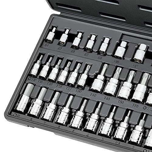 CARBYNE 36-Piece Hex (Allen), Torx Bit Socket & E-Torx Set | Includes Metric 2mm – 10mm, SAE 1/8 in. – 3/8 in., T10 – T55, E4 – E18, S2 Steel Bits, Cr-V Sockets, Durable Case - Image 5