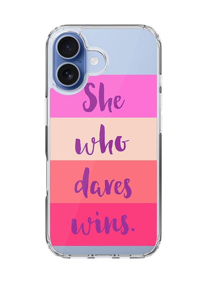 Stylizedd Classic Clear MagSafe Case for iPhone 17 , Hybrid Soft Case Flexible Edges Anti Drop TPU PC Gel Thin Transparent Cover [ Designed for iPhone 17 ] - She who dares wins