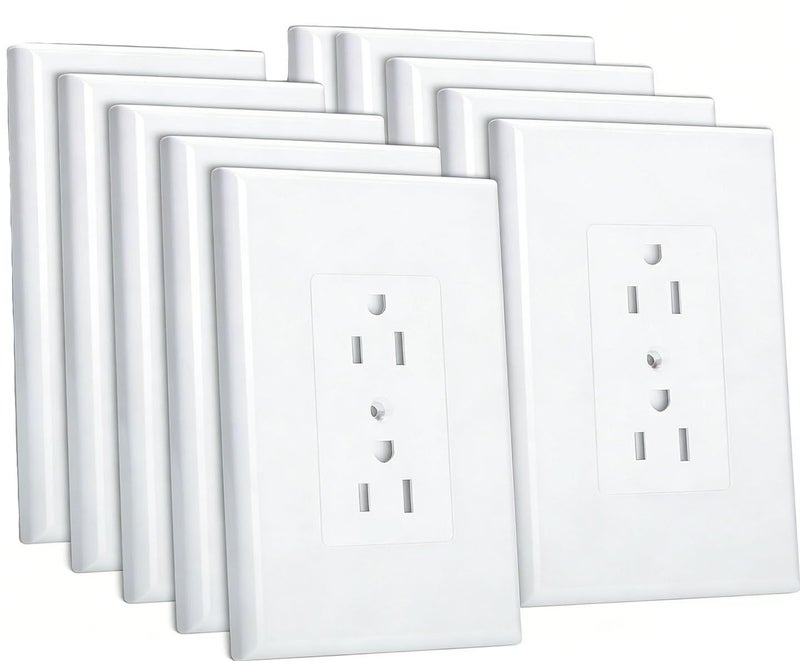 ZEFTV 10 Pack Duplex Outlet Covers Wall Plates 1-Gang Switch Outlet Electrical Cover Plate Unbreakable Thermoplastic Faceplate for Light Receptacle Outlet Switch, White - Image 1
