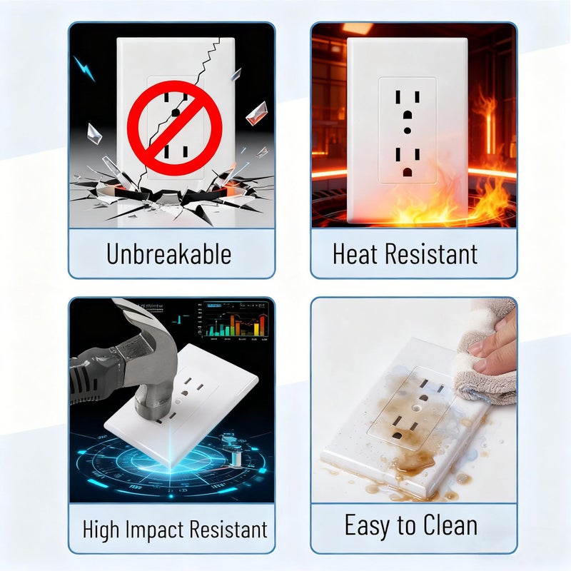 ZEFTV 10 Pack Duplex Outlet Covers Wall Plates 1-Gang Switch Outlet Electrical Cover Plate Unbreakable Thermoplastic Faceplate for Light Receptacle Outlet Switch, White - Image 2