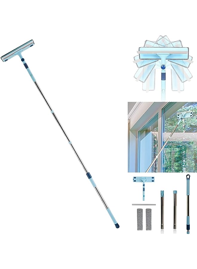IAF Squeegee 2-in-1 Cleaner Washer with Microfiber Scrubber, Swivel Style Window Cleaning Tool Set with Stainless Steel Pole, Extendable Squeegee Cleaner Tool Kit for Home Commercial Glass Mirror - Image 1