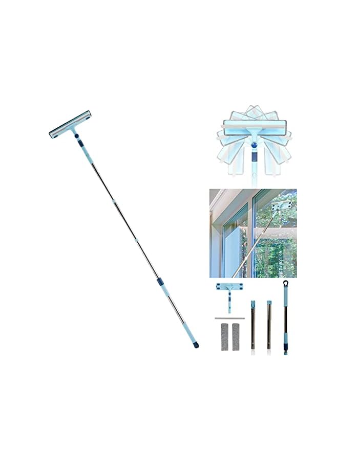 IAF Squeegee 2-in-1 Cleaner Washer with Microfiber Scrubber, Swivel Style Window Cleaning Tool Set with Stainless Steel Pole, Extendable Squeegee Cleaner Tool Kit for Home Commercial Glass Mirror - Image 2