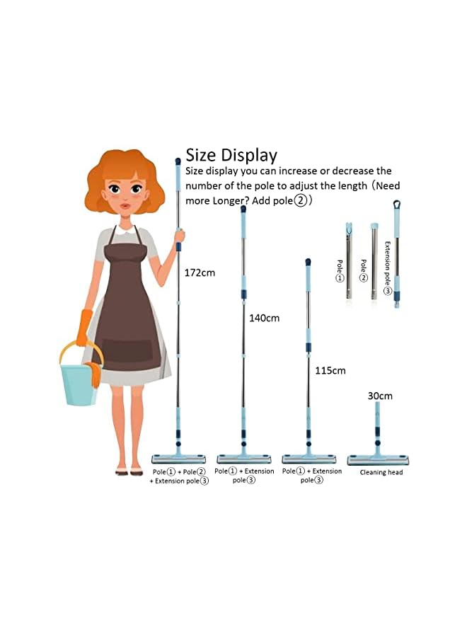 IAF Squeegee 2-in-1 Cleaner Washer with Microfiber Scrubber, Swivel Style Window Cleaning Tool Set with Stainless Steel Pole, Extendable Squeegee Cleaner Tool Kit for Home Commercial Glass Mirror - Image 3