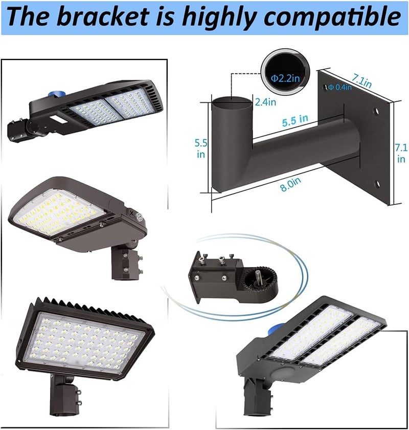 LEDMO 90 Degree Wall Mount Bracket - L Shape Bracket Tenon Adaptor for Outdoor LED Parking Lot Light Dusk to Dawn Outdoor Commercial LED Shoebox Lights with Photocell Street Lighting Yard Fixture - Image 2