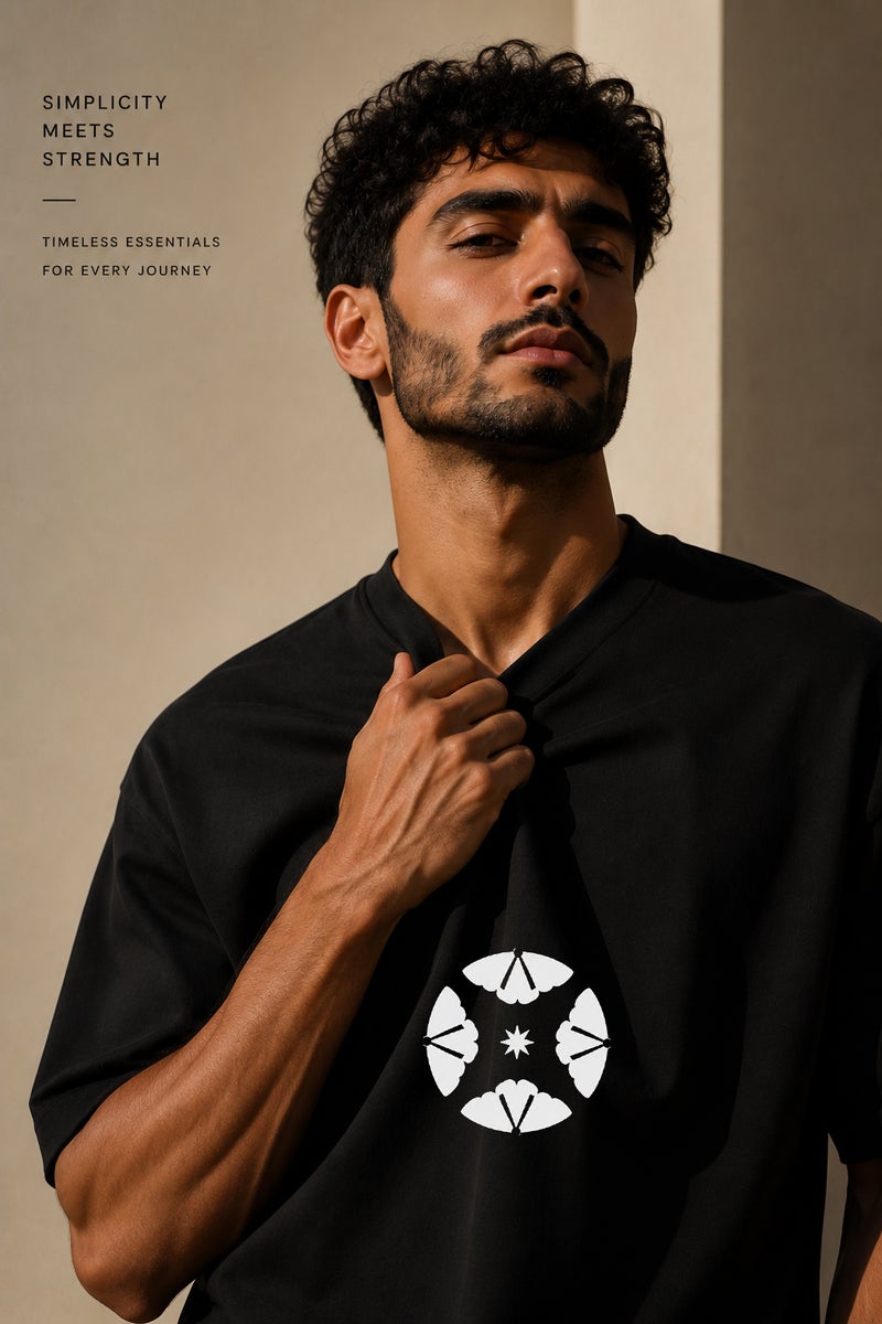 Men's Oversized Black Geometric Graphic T-Shirt Casual Short Sleeve Crew Neck Streetwear Tee - Image 5