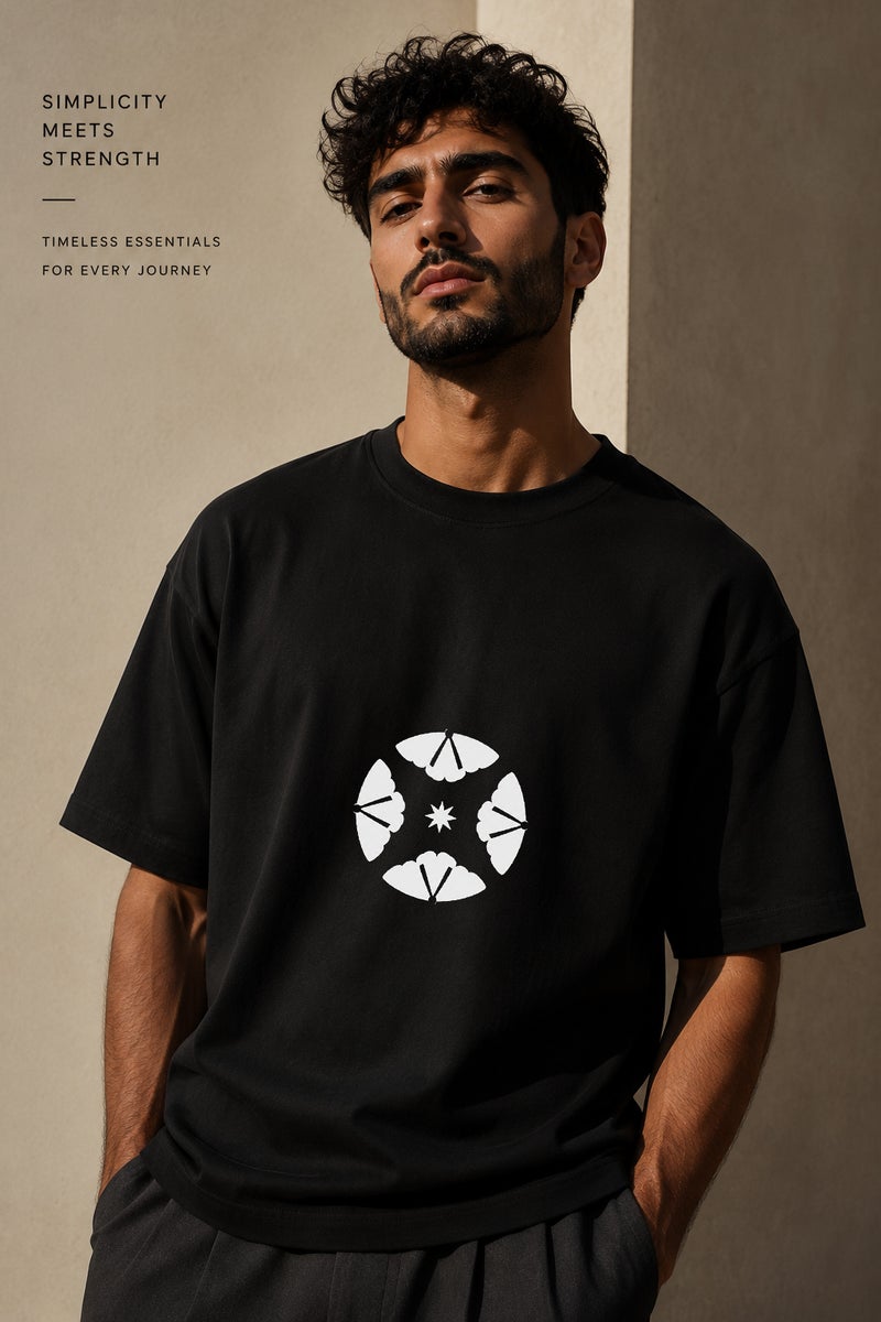Men's Oversized Black Geometric Graphic T-Shirt Casual Short Sleeve Crew Neck Streetwear Tee - Image 1