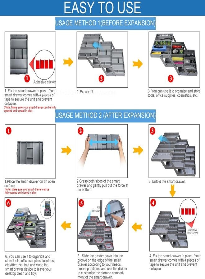 2-Tier Smart Multi-Tier Drawer Organizer Flat Folding Organizers Expandable and Adjustable Organizing Trays for Office Supplies, Makeup, Cosmetics, Jewelry, Tableware Row - Image 5