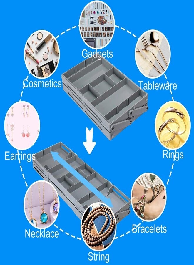 2-Tier Smart Multi-Tier Drawer Organizer Flat Folding Organizers Expandable and Adjustable Organizing Trays for Office Supplies, Makeup, Cosmetics, Jewelry, Tableware Row - Image 4