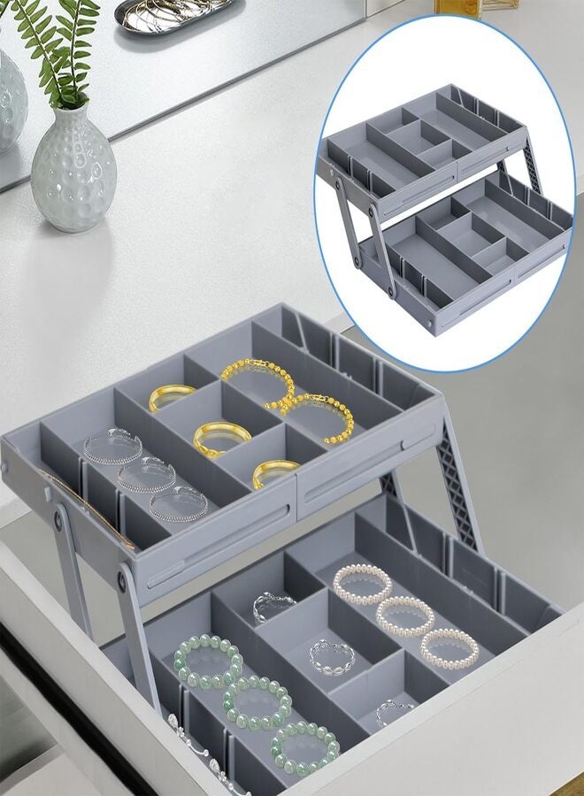 2-Tier Smart Multi-Tier Drawer Organizer Flat Folding Organizers Expandable and Adjustable Organizing Trays for Office Supplies, Makeup, Cosmetics, Jewelry, Tableware Row - Image 1