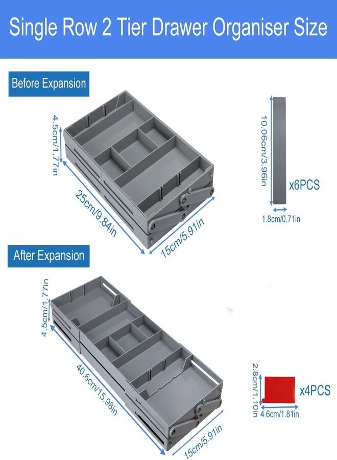 2-Tier Smart Multi-Tier Drawer Organizer Flat Folding Organizers Expandable and Adjustable Organizing Trays for Office Supplies, Makeup, Cosmetics, Jewelry, Tableware Row - Image 2