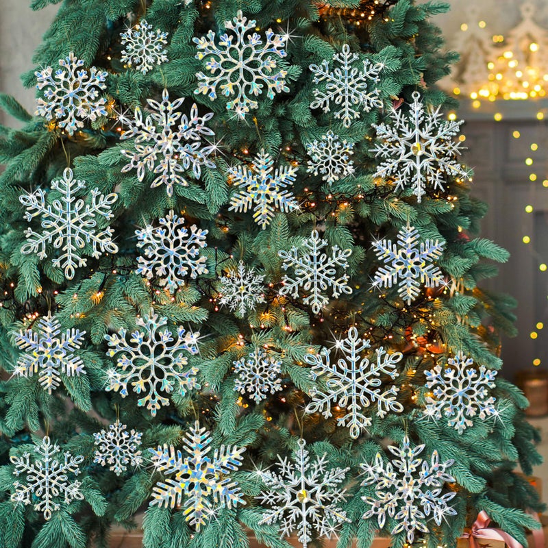 kockuu 49Pcs Christmas Ornaments Snowflake Decorations Clearance - Iridescent Glitter Christmas Ornaments Hanging Snowflakes for Winter Christmas Tree Wall Ceiling Window Ornaments - Image 1