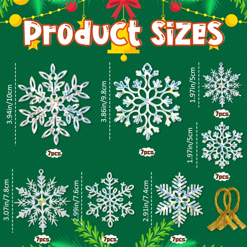 kockuu 49Pcs Christmas Ornaments Snowflake Decorations Clearance - Iridescent Glitter Christmas Ornaments Hanging Snowflakes for Winter Christmas Tree Wall Ceiling Window Ornaments - Image 3