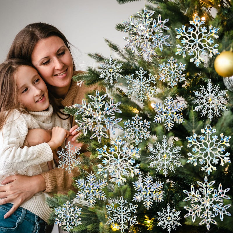 kockuu 49Pcs Christmas Ornaments Snowflake Decorations Clearance - Iridescent Glitter Christmas Ornaments Hanging Snowflakes for Winter Christmas Tree Wall Ceiling Window Ornaments - Image 5