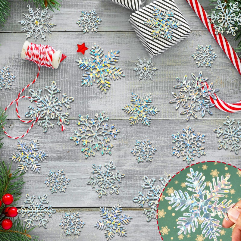 kockuu 49Pcs Christmas Ornaments Snowflake Decorations Clearance - Iridescent Glitter Christmas Ornaments Hanging Snowflakes for Winter Christmas Tree Wall Ceiling Window Ornaments - Image 4