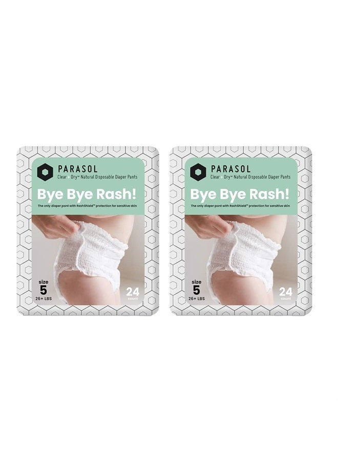 Parasol Clear+Dry Natural Training Diaper Pants, Pure Ingredients, Water Based Ink, Non-Woven Fabric with Dermatest Excellent Seal, Rash Protection, Size 5 (26+ lbs), 48 Count