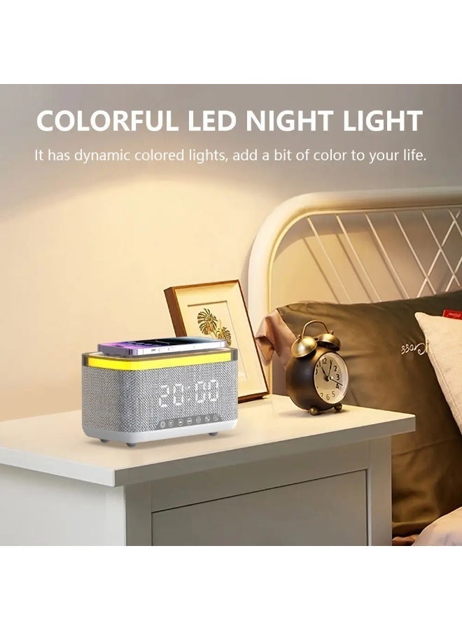 7-in-1 Multifunction Design – Combines Bluetooth speaker, alarm clock, LED clock display, FM radio, 7 nature sleep sounds, 15W wireless charger, and RGB night light. - Image 3