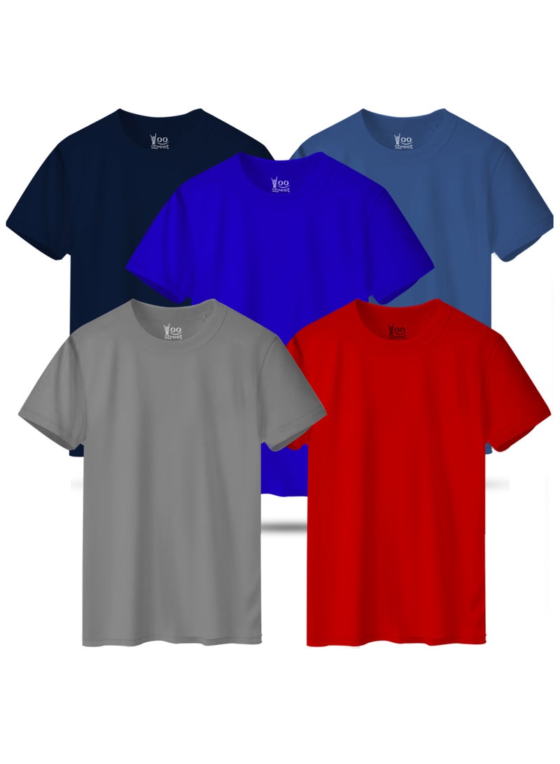 Yoo Street Bundle of 5 Classic T-Shirts - GRAY RED BLUE NAVY BLUE LIGHT INDIGO