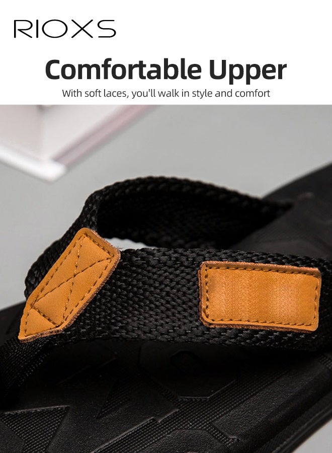 RIOXS Men's Flip Flops, Comfortable Summer Beach Thong Sandals, Slide Sandals For Men, Flip Flops With Cushion Walking Arch Support, Yoga Mat Indoor Outdoor Slippers Lightweight Non-Slip Slippers-Black Flip Flops  - Image 4