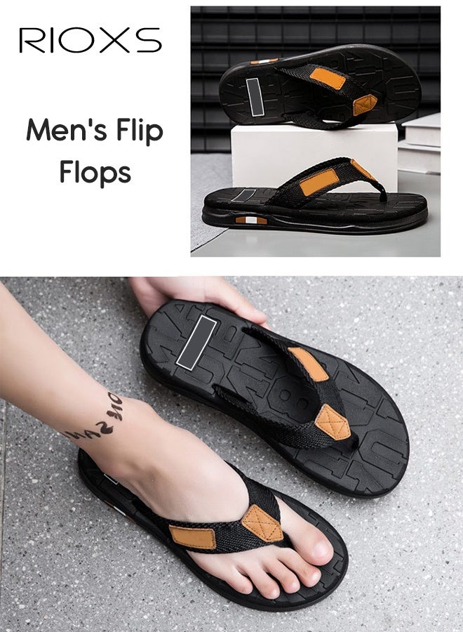 RIOXS Men's Flip Flops, Comfortable Summer Beach Thong Sandals, Slide Sandals For Men, Flip Flops With Cushion Walking Arch Support, Yoga Mat Indoor Outdoor Slippers Lightweight Non-Slip Slippers-Black Flip Flops  - Image 2