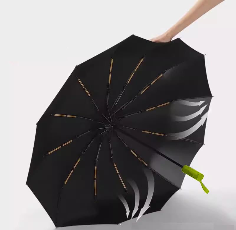 Alexvyan Green 12 Ribs Car Large Travel Auto Open/Close Umbrella Windproof for Rain & Sun UV Protection, Strong Umbrella for Men & Women, Wind Resistant, Portable Folding Umbrellas for Backpack - Image 5