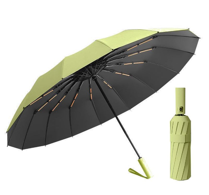 Alexvyan Green 12 Ribs Car Large Travel Auto Open/Close Umbrella Windproof for Rain & Sun UV Protection, Strong Umbrella for Men & Women, Wind Resistant, Portable Folding Umbrellas for Backpack - Image 1