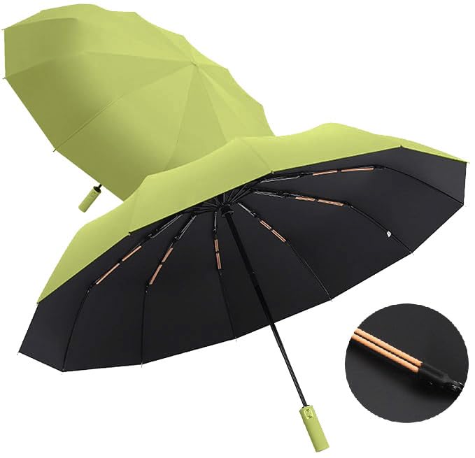Alexvyan Green 12 Ribs Car Large Travel Auto Open/Close Umbrella Windproof for Rain & Sun UV Protection, Strong Umbrella for Men & Women, Wind Resistant, Portable Folding Umbrellas for Backpack - Image 3