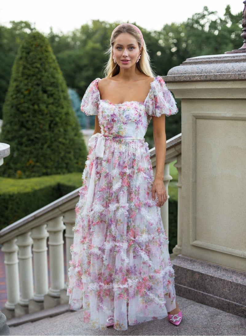 M MIAOYAN Women's Evening Dress White Floral Mesh Elegant Casual Dress  - Image 1